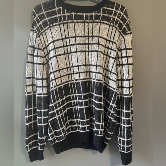 Carducci Casuale size M Black and White Plaid Men's Sweater fall grandpa dad - Picture 1 of 4